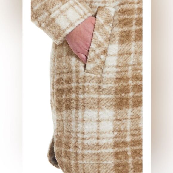 POLY BOUCLE ZIP SHACKET XXL tan plaid NWOT - Picture 4 of 16